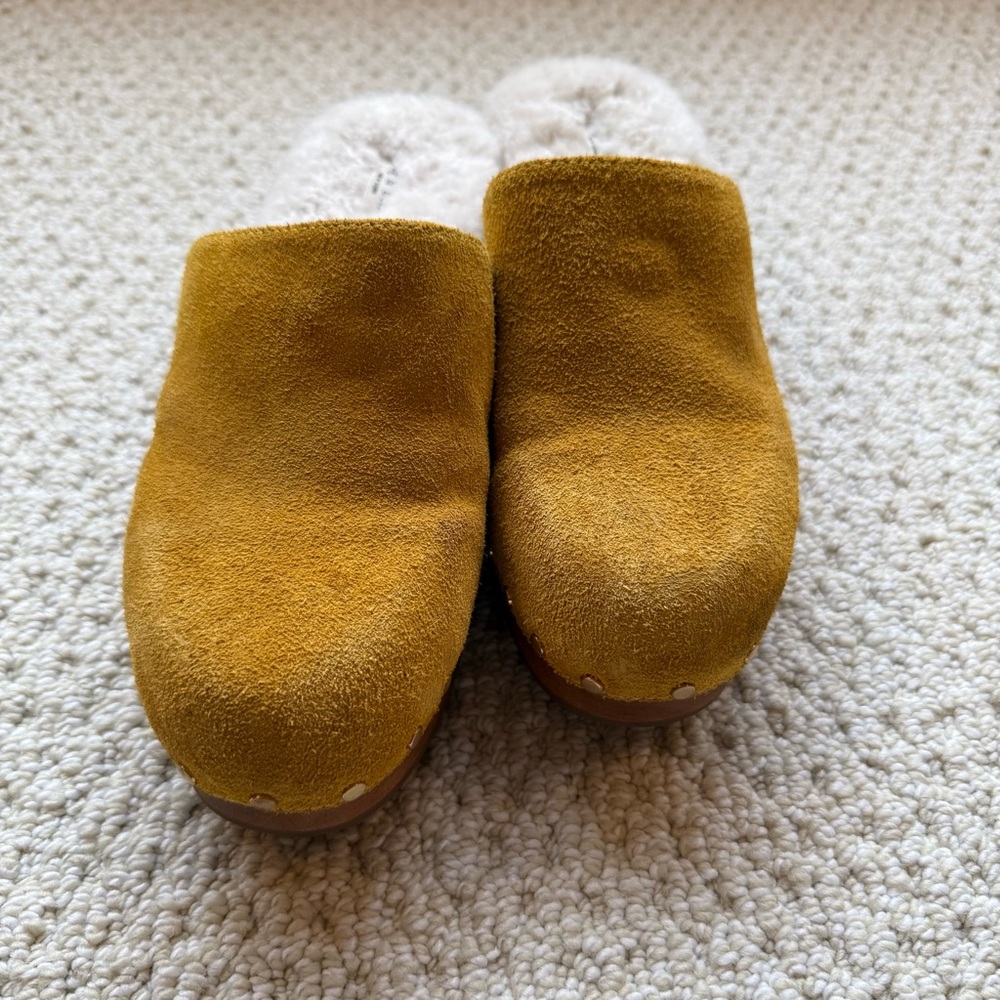 rag & bone Mustard Suede Shearling-Lined Clogs - Picture 2 of 12